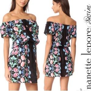 Nanette Lepore Black Floral Off-Shoulder Mini Dress